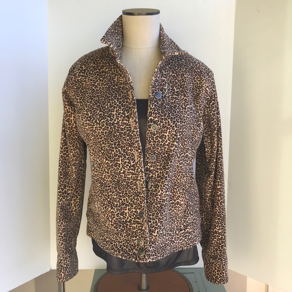 Corduroy Leopard Jacket w pockets Sz Med by Hannah - Picture 2 of 8